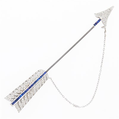 Lot 1120 - White Gold, Sapphire and Diamond Arrow Jabot