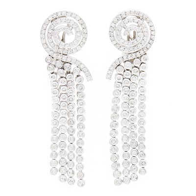Lot 1184 - Pair of White Gold and Diamond Fringe Earrings