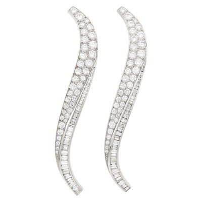 Lot 237 - Van Cleef & Arpels Platinum and Diamond 'La Flamme' Clip-Brooch and Platinum and Diamond Clip-Brooch