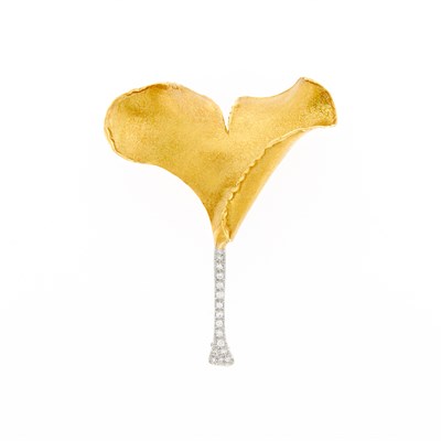 Lot 1054 - Tiffany & Co. Gold, Platinum and Diamond Ginkgo Leaf Brooch