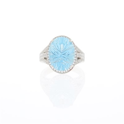 Lot 1202 - White Gold, Aquamarine and Diamond Ring