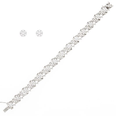 Lot 1200 - Pair of White Gold and Diamond Earrings and Bracelet