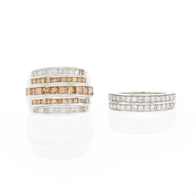 Lot 1178 - Platinum and Diamond Band Ring and White Gold, Colored Diamond and Diamond Ring