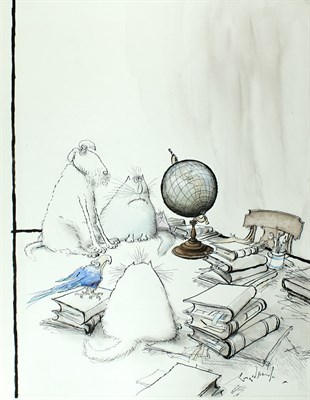 Lot 222 - SEARLE, RONALD [Pets--a dog, cats and a parrot-...