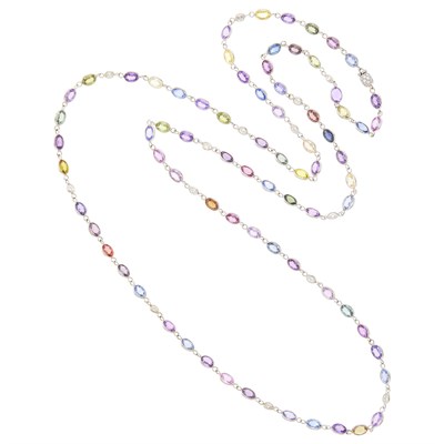 Lot 112 - Long White Gold, Multicolored Sapphire and Diamond Chain Necklace