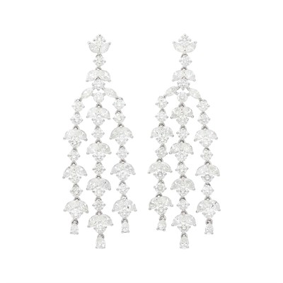 Lot 202 - Pair of White Gold and Diamond Pendant-Earrings