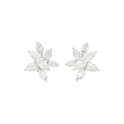 Lot 242 - Pair of Platinum and Diamond Cluster Earclips