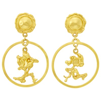 Lot 6 - Jean Mahie Pair of High Karat Gold 'Charming Monster' Pendant-Earclips