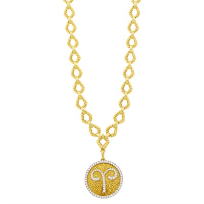 Lot 22 - David Webb Gold Link Necklace With Platinum and Diamond 'Aries' Pendant-Brooch
