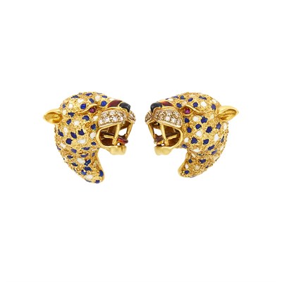 Lot 37 - Frascarolo Pair of Gold, Enamel and Diamond Leopard Earclips