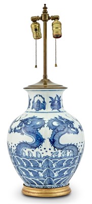 Lot 273 - Chinese Blue and White Porcelain Vase as Lamp...