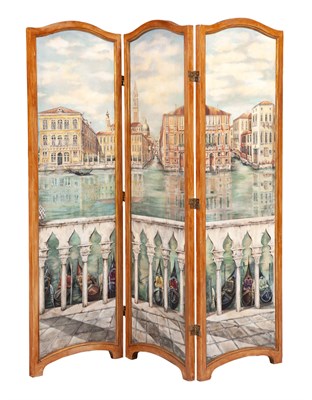 Lot 404 - Painted Three Panel Screen The arched panels...