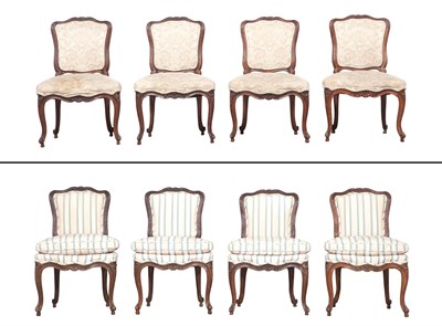 Lot 143 - Set of Eight Louis XV Oak Upholstered Side...