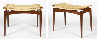 Lot 208A - Pair of Teak and Cane Benches Attributed to...