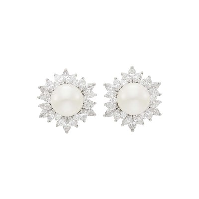Lot 151 - Pair of Platinum, South Sea Cultured Pearl and Diamond Earclips