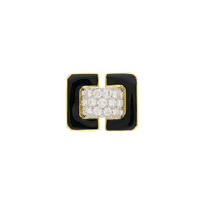 Lot 96 - David Webb Gold, Platinum, Black Enamel and Diamond Ring