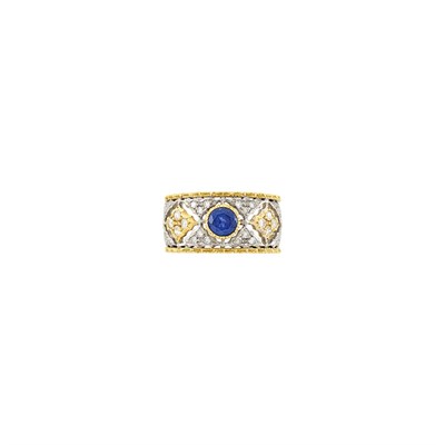 Lot 193 - Mario Buccellati Two-Color Gold, Sapphire and Diamond Band Ring