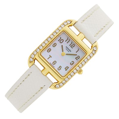 Lot 90 - Hermès Gold, Mother-of-Pearl and Diamond 'Cape Cod' Wristwatch