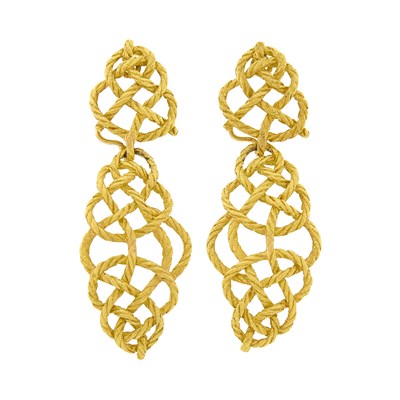 Lot 158 - Buccellati Pair of Gold 'Crepe de Chine' Pendant-Earclips