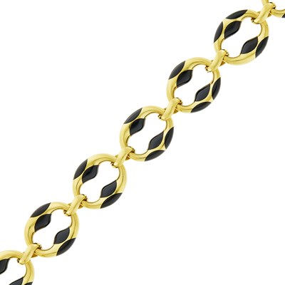 Lot 41 - Tiffany & Co. Gold and Black Jade Link Bracelet