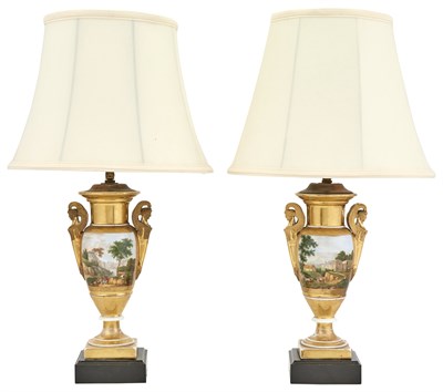 Lot 229 - Pair of French Empire Style Porcelain Urn-Form...