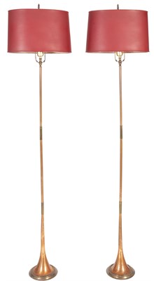 Lot 130 - Pair of Copper Hunting Horn Floor Lamps Height...