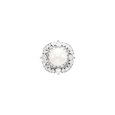 Lot 70 - Platinum, South Sea Cultured Pearl and Diamond Ring
