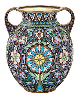 Lot 1160 - Russian Silver-Gilt and Cloisonné Enamel Vase...
