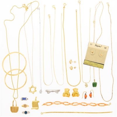Lot 1263 - Group of Gold, Metal, Coral and Gem-Set Jewelry