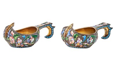 Lot 1154 - Pair of Russian Silver-Gilt and Cloisonné...