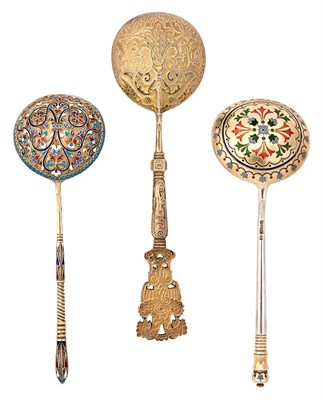 Lot 1163 - Two Russian Silver-Gilt and Enamel Spoons...