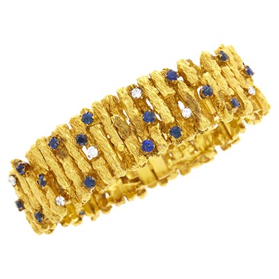 Lot 1043 - Gold, Sapphire and Diamond Bracelet