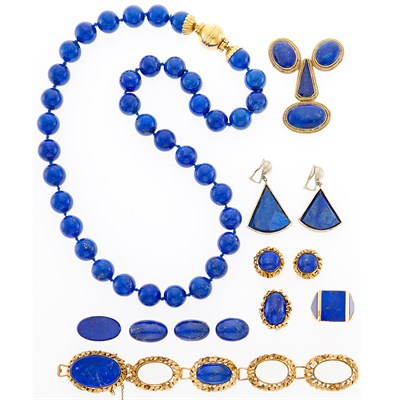 Lot 1167 - Group of Lapis and Gold Jewelry