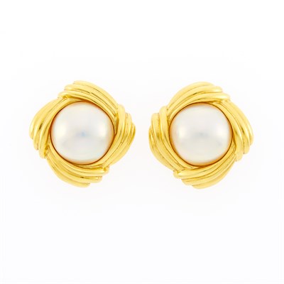 Lot 1244 - Pair of Gold and Mabé Pearl Earclips