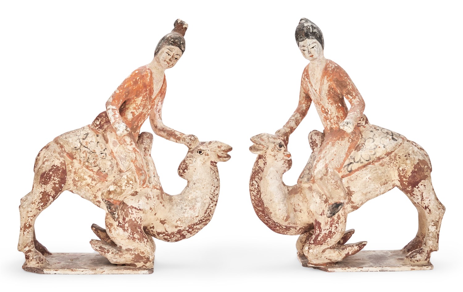 Lot 105 - A Pair of Chinese Painted Pottery Models of...