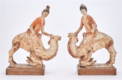 Lot 105 - A Pair of Chinese Painted Pottery Models of...