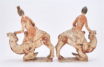 Lot 105 - A Pair of Chinese Painted Pottery Models of...