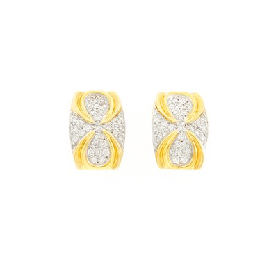 Lot 1095 - Pair of Two-Color Gold and Diamond Earclips