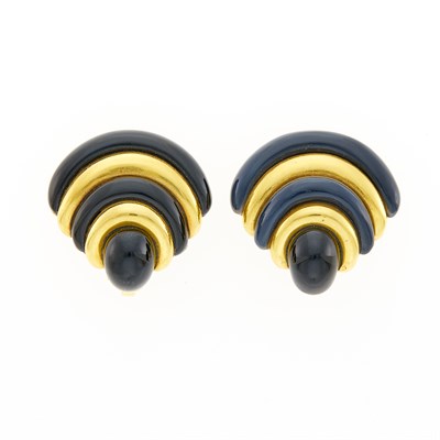 Lot 1017 - Pair of Gold and Black Onyx Earclips