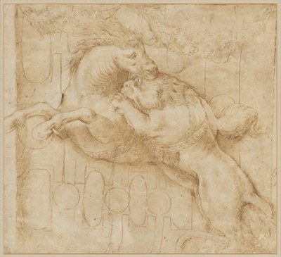 Lot 3 - Italian School 16th Century A Lion Attacking a...