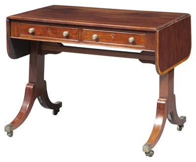 Lot 216 - Regency Style Satinwood Banded Mahogany Sofa...