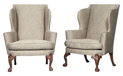 Lot 282 - Pair of Chippendale Style Mahogany Wingchairs...