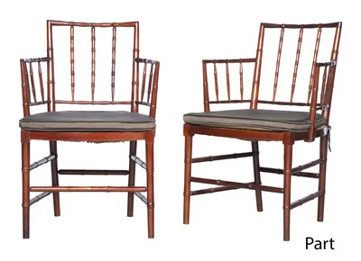 Lot 321 - Set of Eight Mahogany Stained Faux Bamboo Rush...