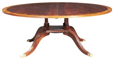 Lot 203 - Regency Style Banded Mahogany Pedestal Dining...