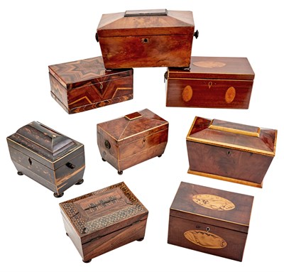 Lot 259 - Group of Inlaid Mahogany Tea Caddies Height of...