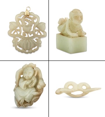 Lot 339 - Four Small Chinese Celadon Jade Carvings...