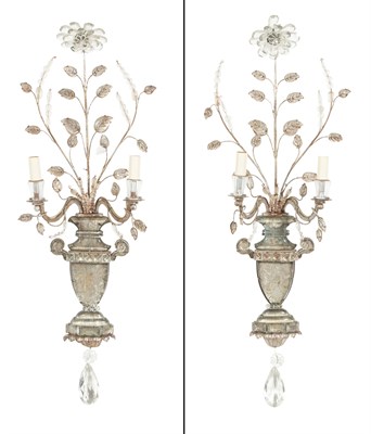 Lot 246 - Pair of Bagues Style Rock Crystal Two Light...