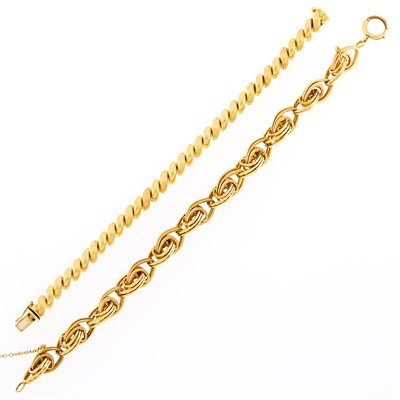 Lot 1231 - Two Gold Bracelets