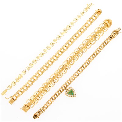 Lot 1099 - Four Gold Bracelets