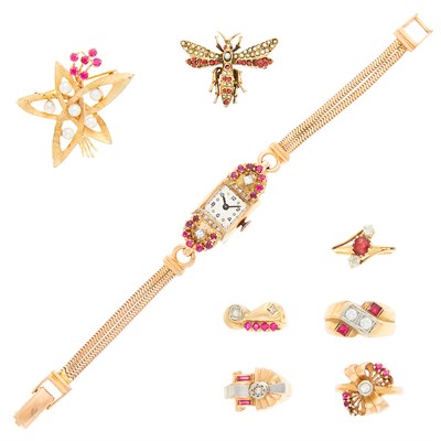 Lot 1111 - Group of Gold and Low Karat Gold Jewelry